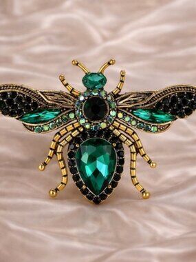 Vintage Green Crystal Bee Brooch